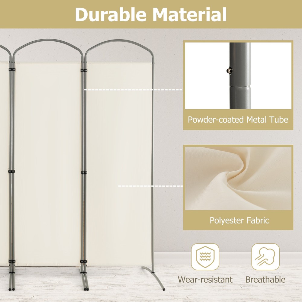 4 Panels Folding Room Divider 6' Tall Fabric Privacy Screen White