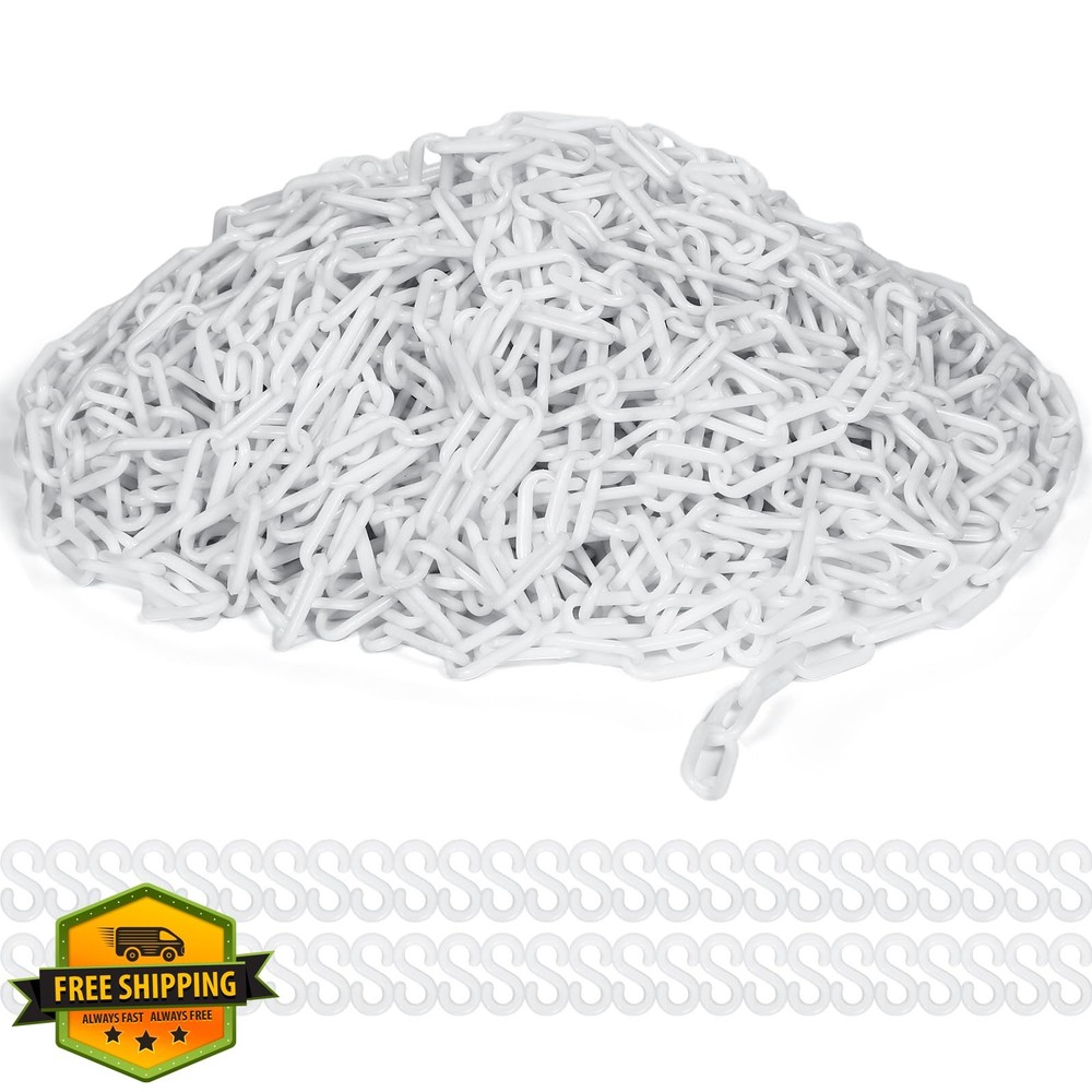Geelin White Plastic Chain Link Barrier, 200ft, Safety Crowd Control