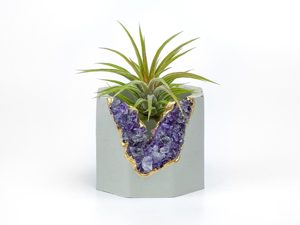 Amethyst Crystal Concrete Planter | Geode Succulent Pot