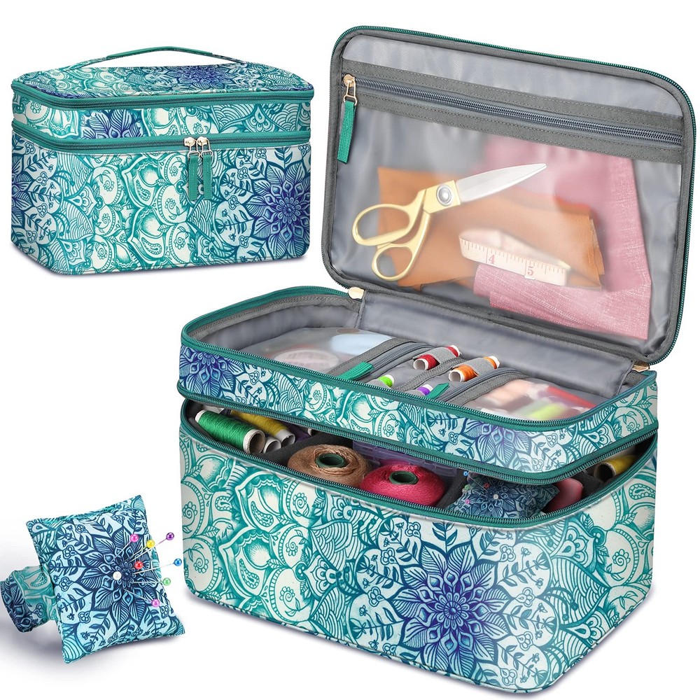 Sewing Storage and Organizer Case, Double-Layer Sewing Kits Carrying Bag with...
