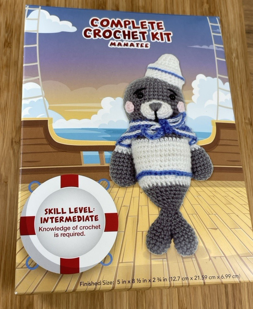 Crochet Kit MANATE Intermediate Level 8.5" Needle Creations Blue & White NEW