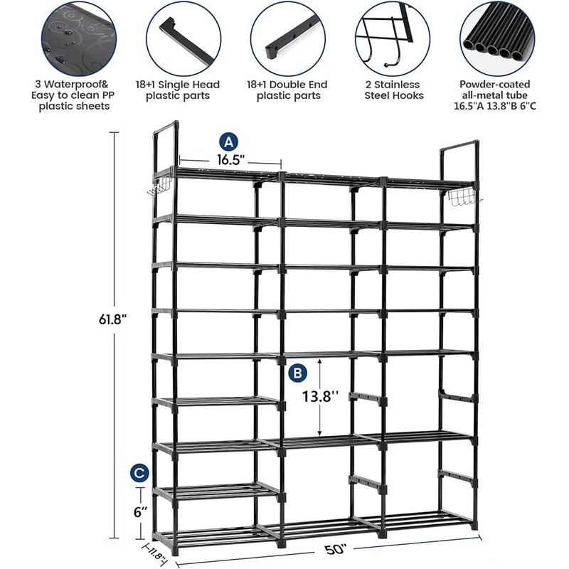 Adjustable Multi-Tier Shoe Rack Organizer Durable Waterproof Storage Solution US