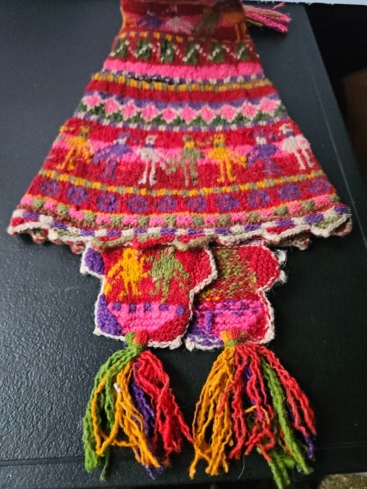 TRADITIONAL Q'ERO PERUVIAN CHULLO CAP. ALPACA WOOL. BUG DAMAGE