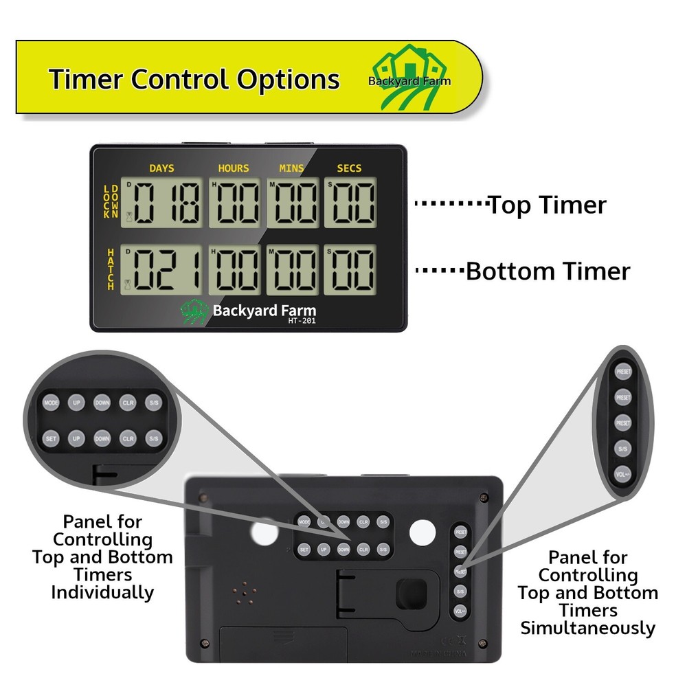 Egg Incubator Dual Countdown Hatch Timer Double Count Down Days Hours Minute Sec