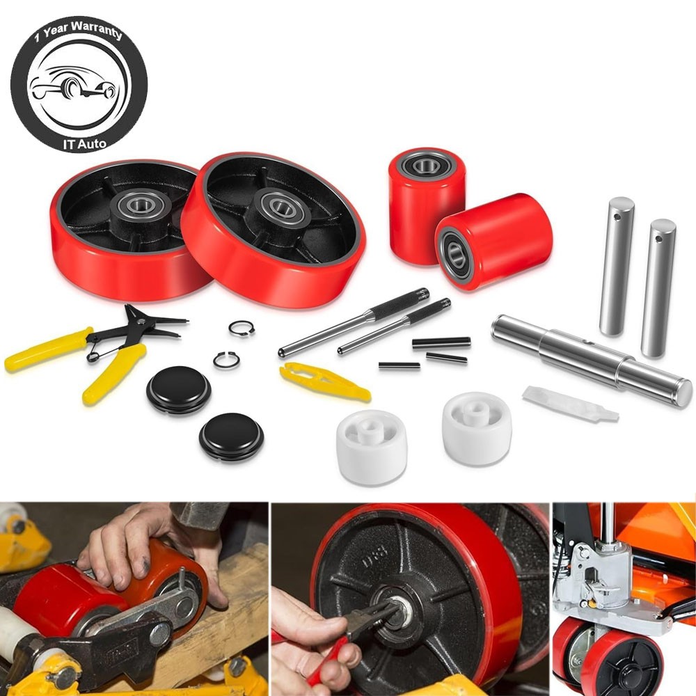 Pallet Jack Full Replacement Kit Steering Wheels 7"x2" Front Load Roller 3"x3.75