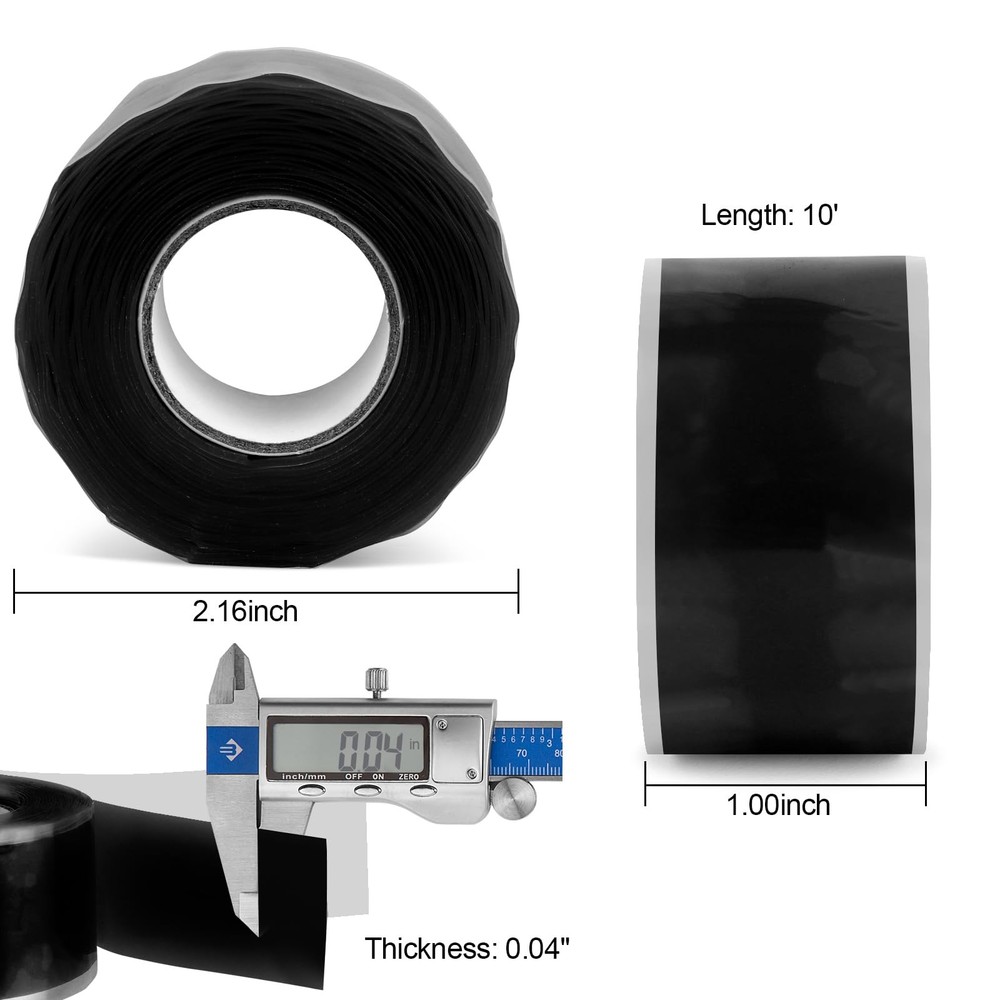 Romeda 1 Inch x 5 FT Black Self-Fusing Silicone, 1mm (Thickness),