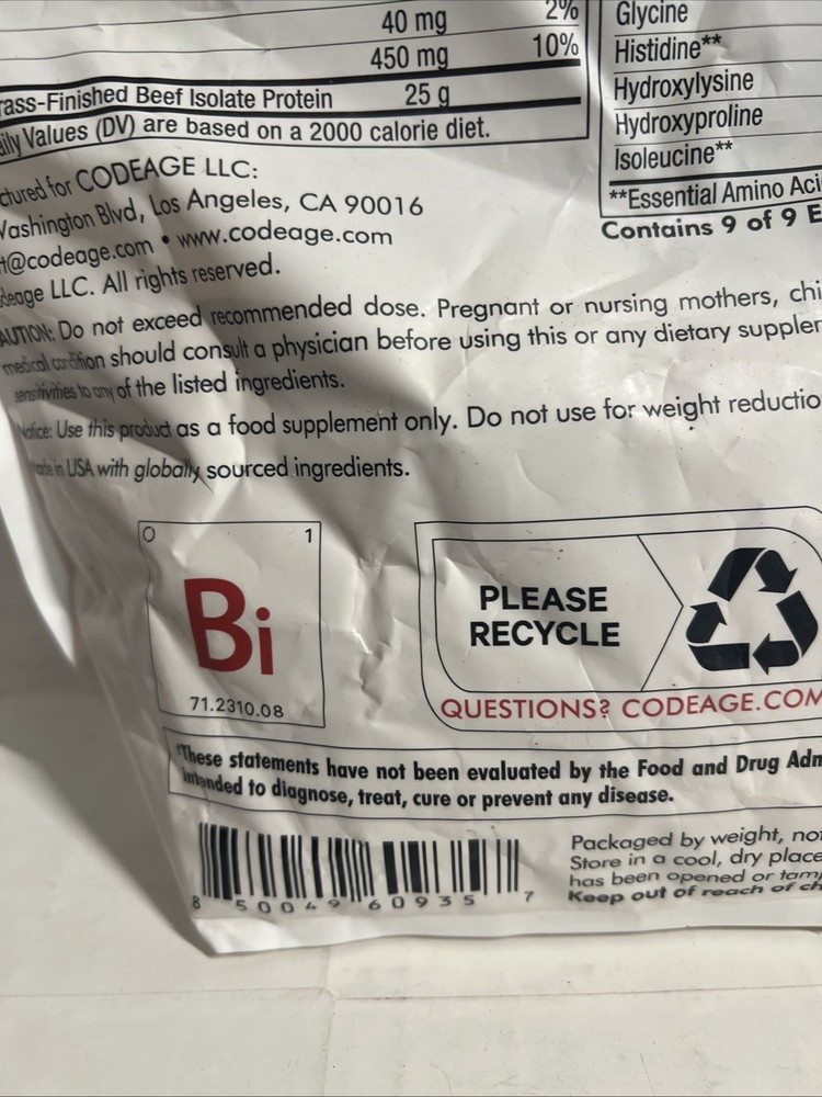 Codeage Centurion Beef Isolate Protein Unflavored Collagen Rich 1.65lb Exp 09/26