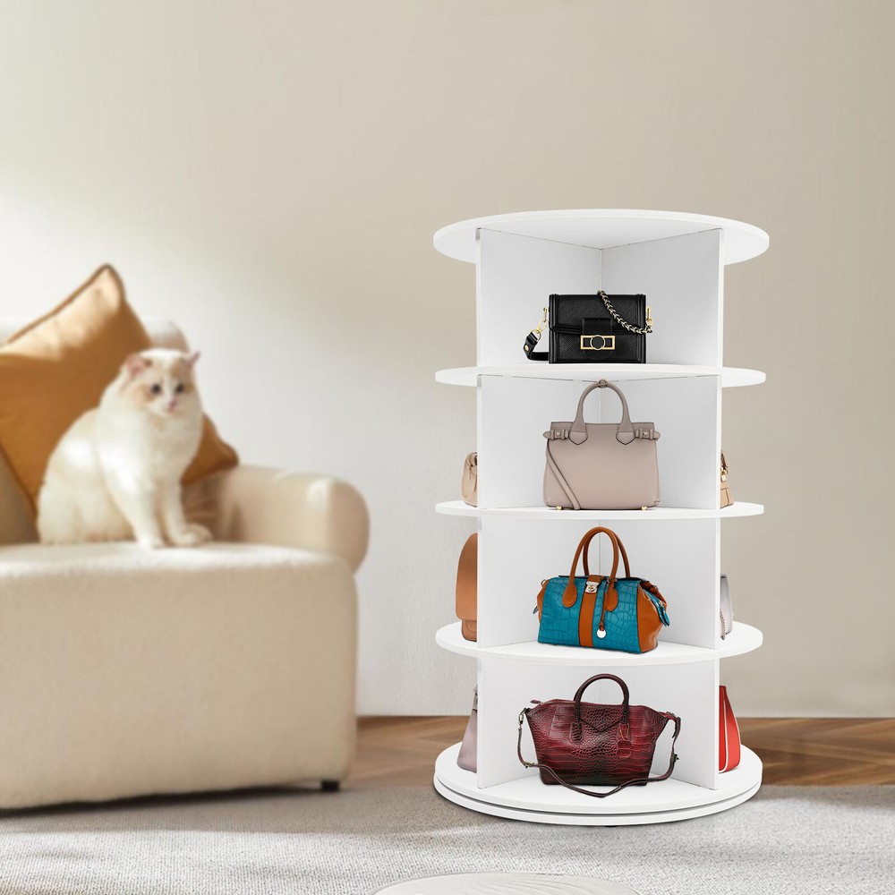 4-Tier Rotating Shoe Rack Tower 360° Spinning Shoe Display PVC White