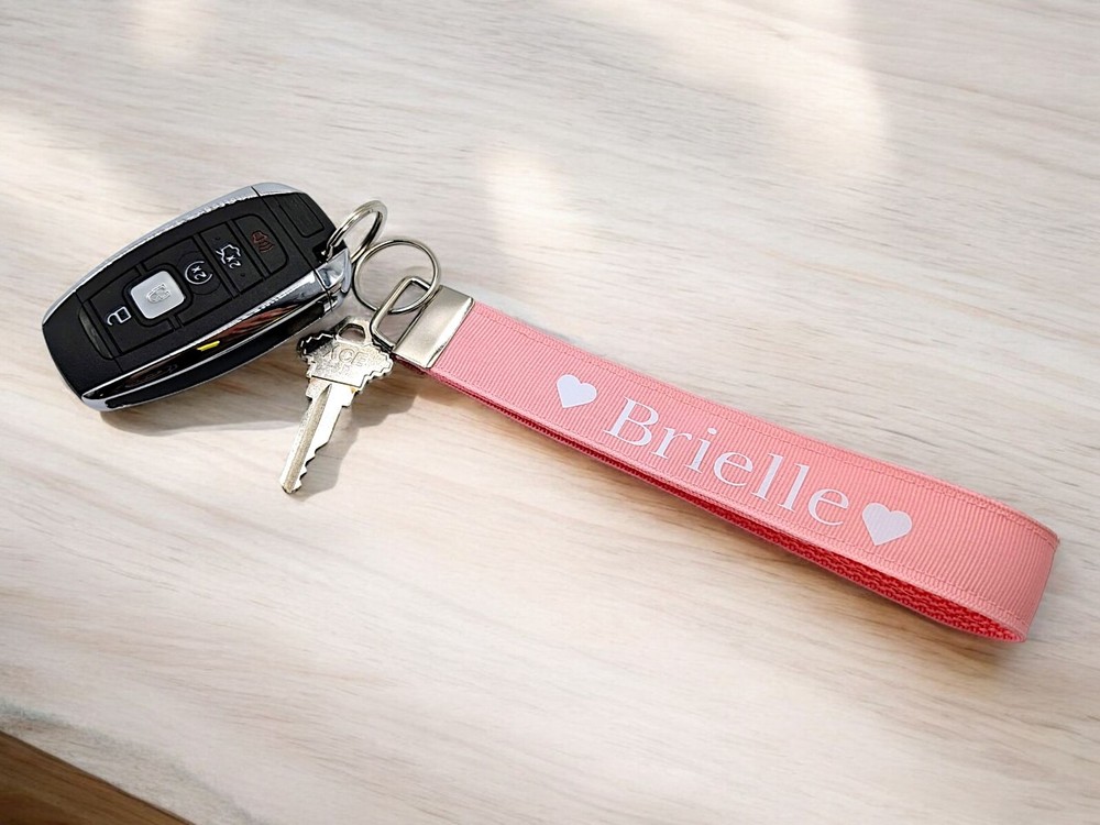 Personalized Solid Color Keychain Wristlet Keychains Key Fob Zipper Backpack