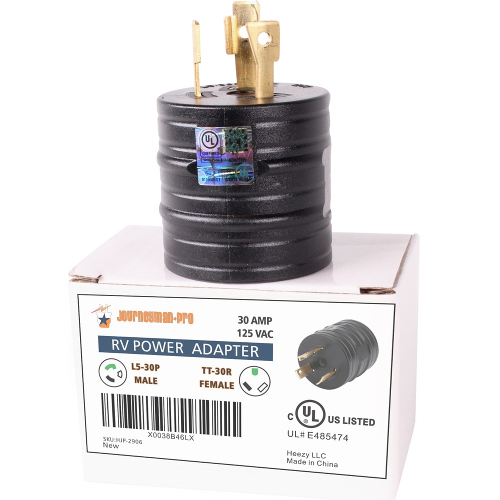 30A Generator RV Power Adapter L5-30P Male to TT-30R Female 125 Volt 30 Amp 120