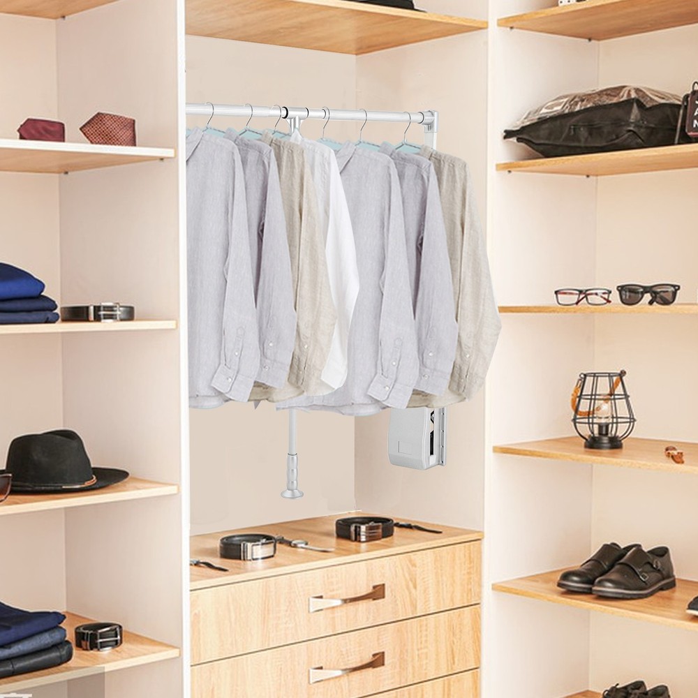 35-47 Inch Adjustable Closet Rod Closet-Mounted Pull Down Clothes Hanger Holder