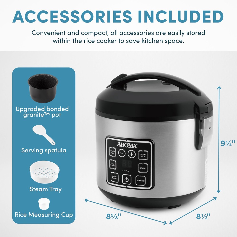 ® 8-Cup (Cooked) / 2 Qt. Digital Rice & Grain Multicooker, Durable Nonstick I...