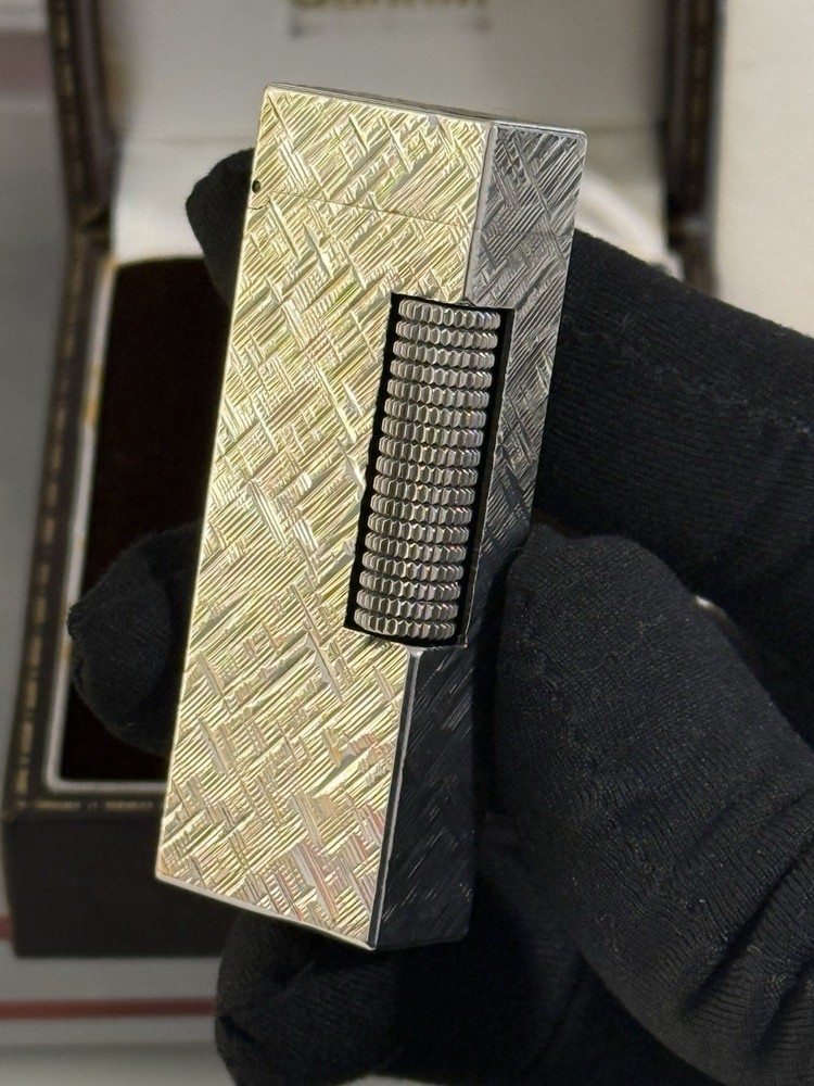 Vintage Dunhill Rollagas Silver Plated Lighter Textured Pattern Boxed