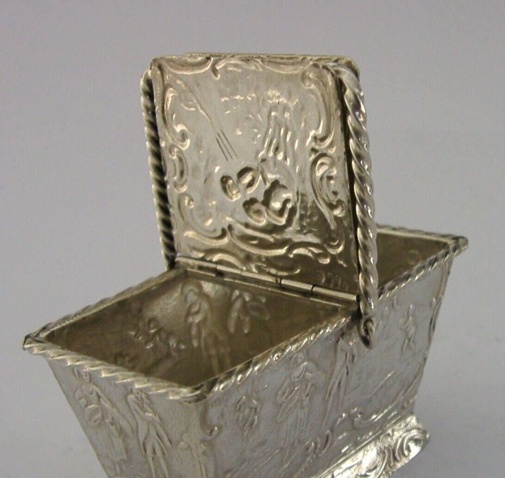 SUPERB HANAU SOLID SOLID SILVER NOVELTY PICNIC BASKET BOX 1890's ANTIQUE 64g