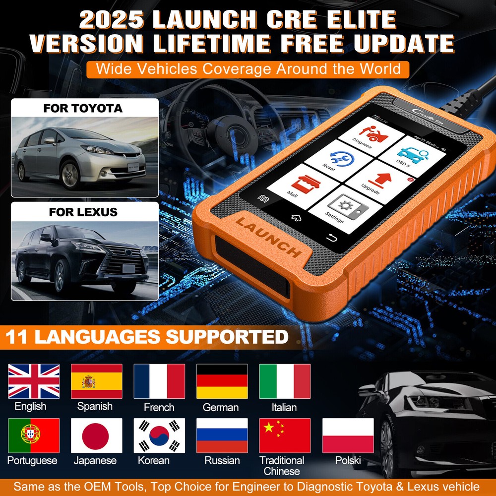 LAUNCH X431 Creader Elite For Toyota Car Diagnostic Tool OBD2 Scanner ABS SAS