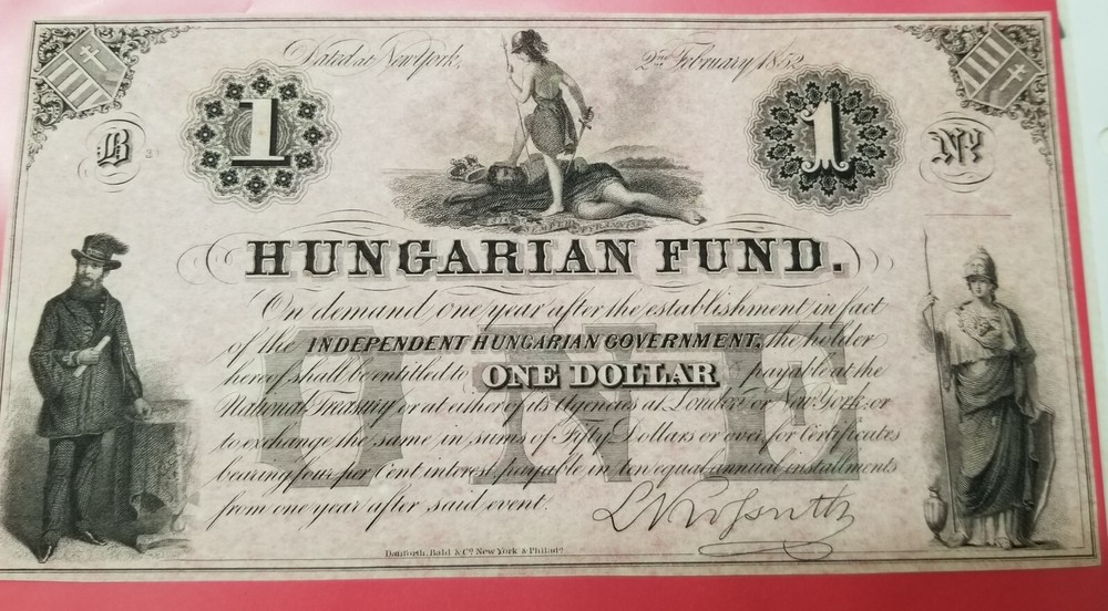 Hungarian Fund One Dollar Note 02/02/1852 AU/UNC