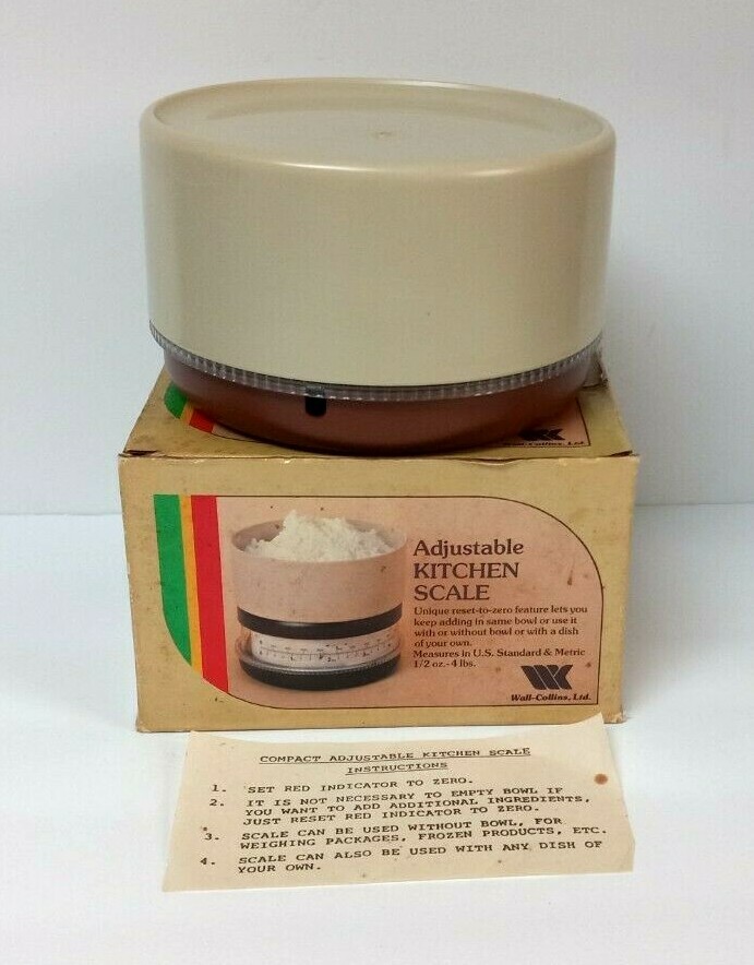 Vintage 1983 Wall-Collins Kitchen Compact Adjustable Scale With Box Brown/Tan