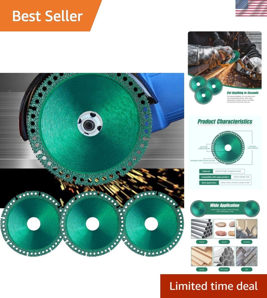 Indestructible 4" Cutting Disc Set for Smooth, Fast Angle Grinder Cuts - 3 Pack