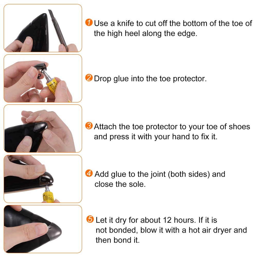 3 Pair Metal Shoes Pointed Protector Solid Toe Tip Cap Cover for High Heel