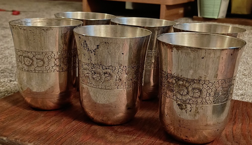 6 Silver Plated Antique Cups