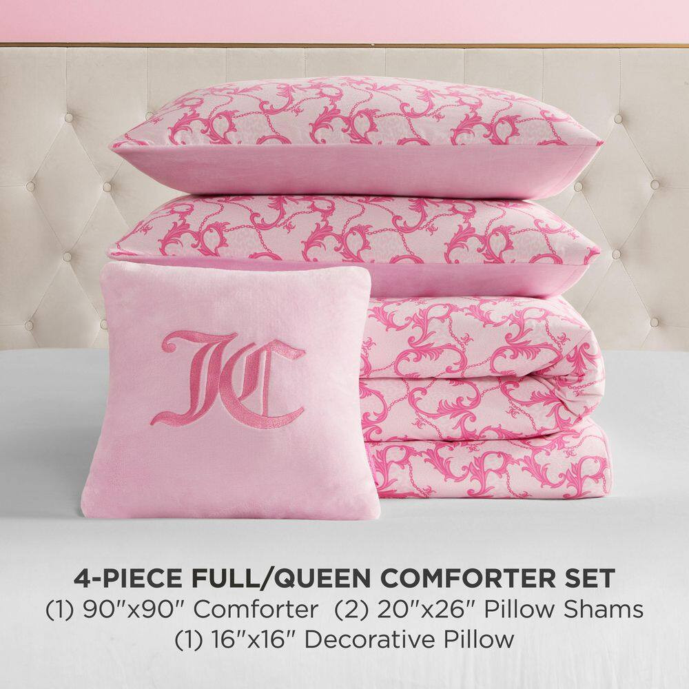 Solid Plush Reversible Gothic Leopard 4-Piece Light Pink Animal Print Microfiber