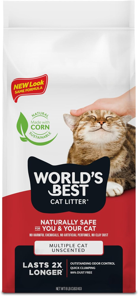 Multiple Cat Unscented, 8-Pounds - Natural Ingredients, Quick Clumping, Flushabl