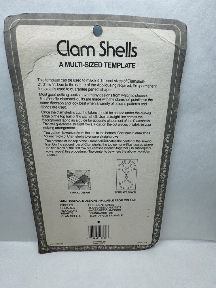 Dritz Quilt Acrylic Template Clamshell 3 Sizes