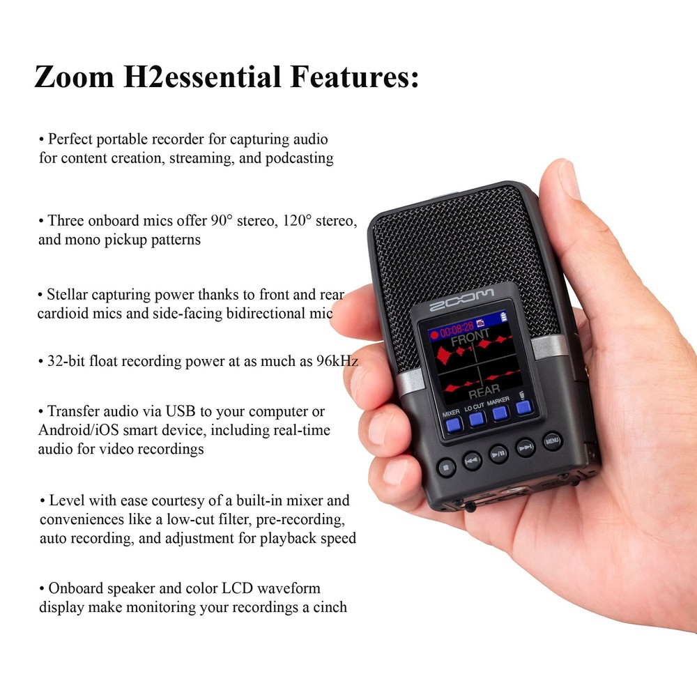 Zoom H2essential Multi-Mic 32-Bit Float Handy Recorder Accessory Bundle