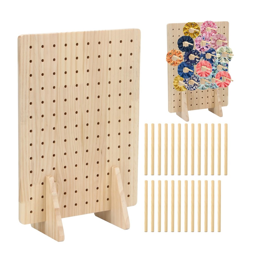Rectangle Pegboard Display Stand with 25 Pcs Dowel Rods, Pegboard Rack, Keych...