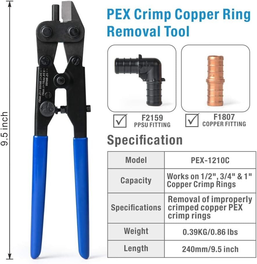 Durable Copper Crimp Ring Removal Tool with Adjustable Settings for PEX Fittings
