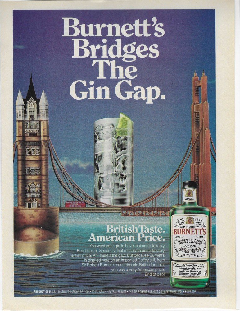LONDON BRIDGE  BURNETT'S GIN ORIGINAL PRINT AD