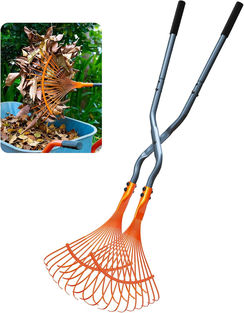 Leaf Grabbers for Yard Work, Leaf Picker Upper Grabber with Long Steel Handle &