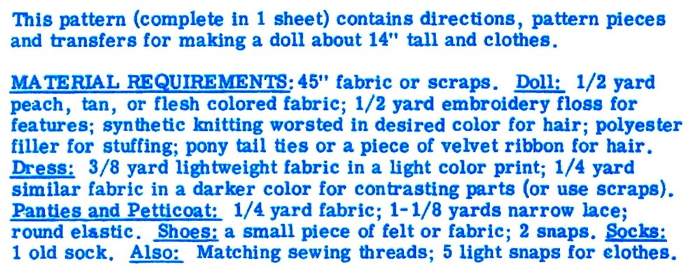 14" Rag Doll Pattern Mail Order Design 860 & WARDROBE