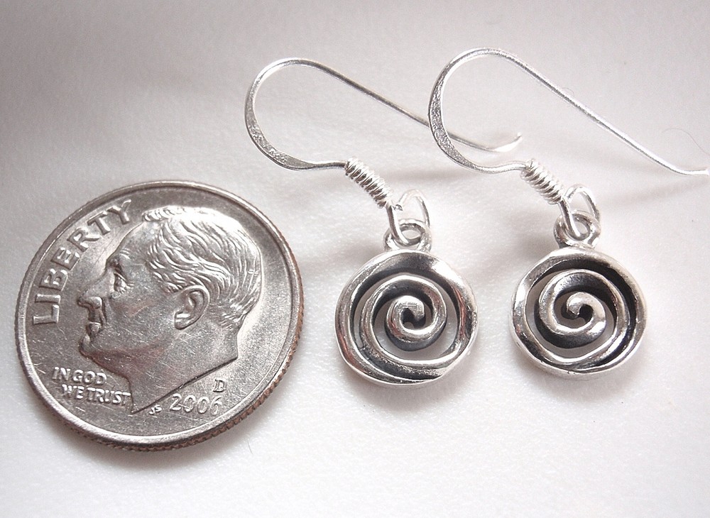 Spiral Dangle Earrings 925 Sterling Silver very small