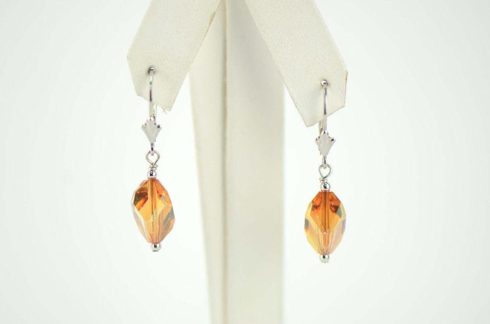 Pearl Crystal Element Colored Crystal Sterling Silver Dangle Drop Earrings