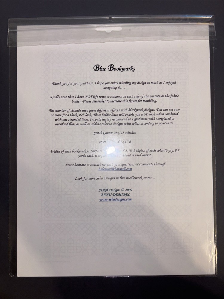 Blue Bookmarks by SEBA Designs, Needle Point Pattern