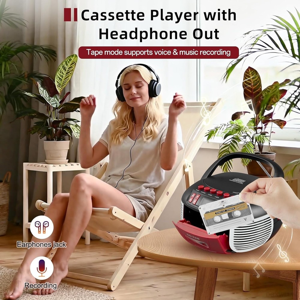 Versatile Boombox: CD & Cassette Player with Bluetooth, USB, and Remote Control