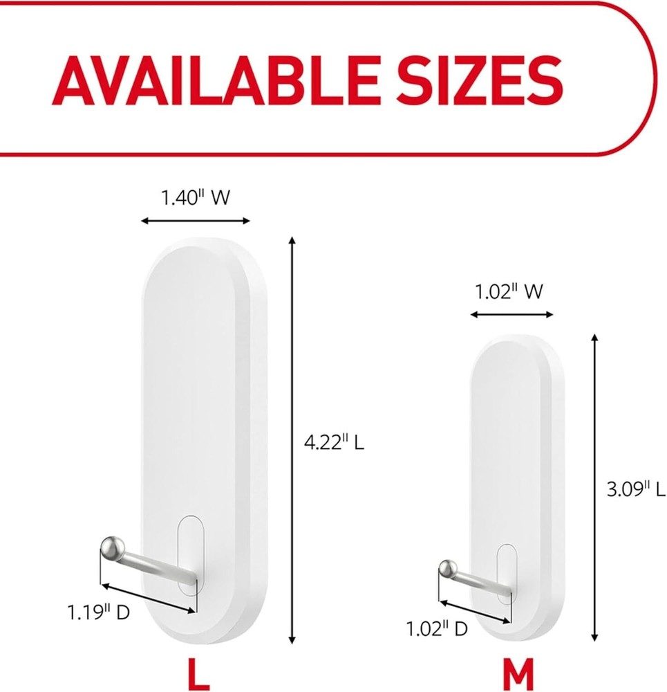 Command Large Wire Hooks, 4 Hooks, 8 Command Strips, Holds up to 5 lb,