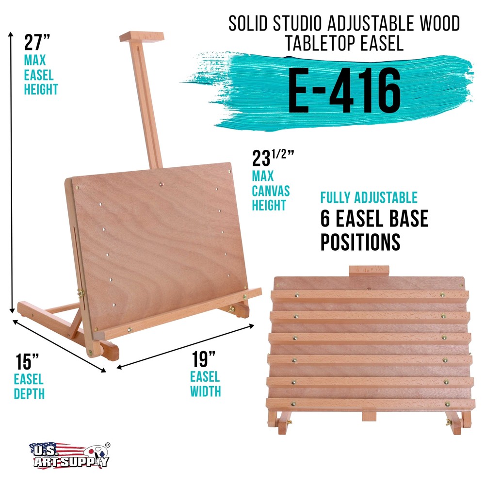 U.S. Art Supply Solid Wood Adjustable Tabletop Artist Studio Easel Drawing Board