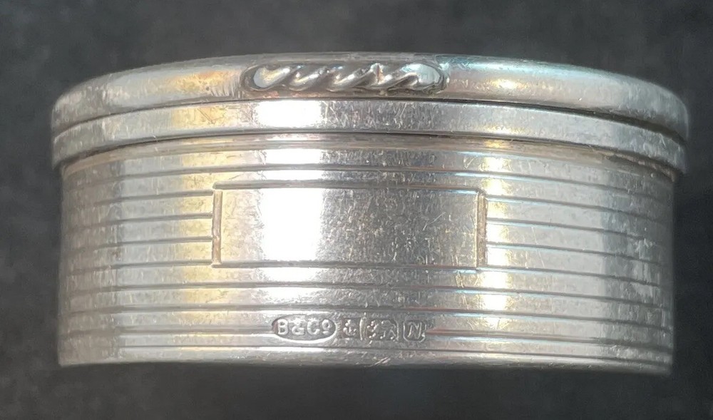 English Sterling Silver Etched Pill Box Birmingham
