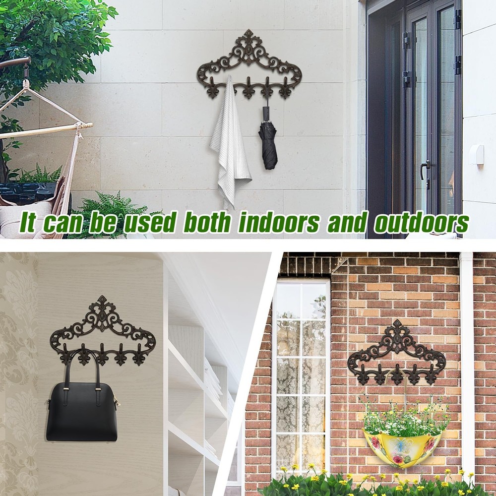 Cast Iron Rustic Coat Hook Hanger with 5 Hooks - Practical Iron Storage Organ...