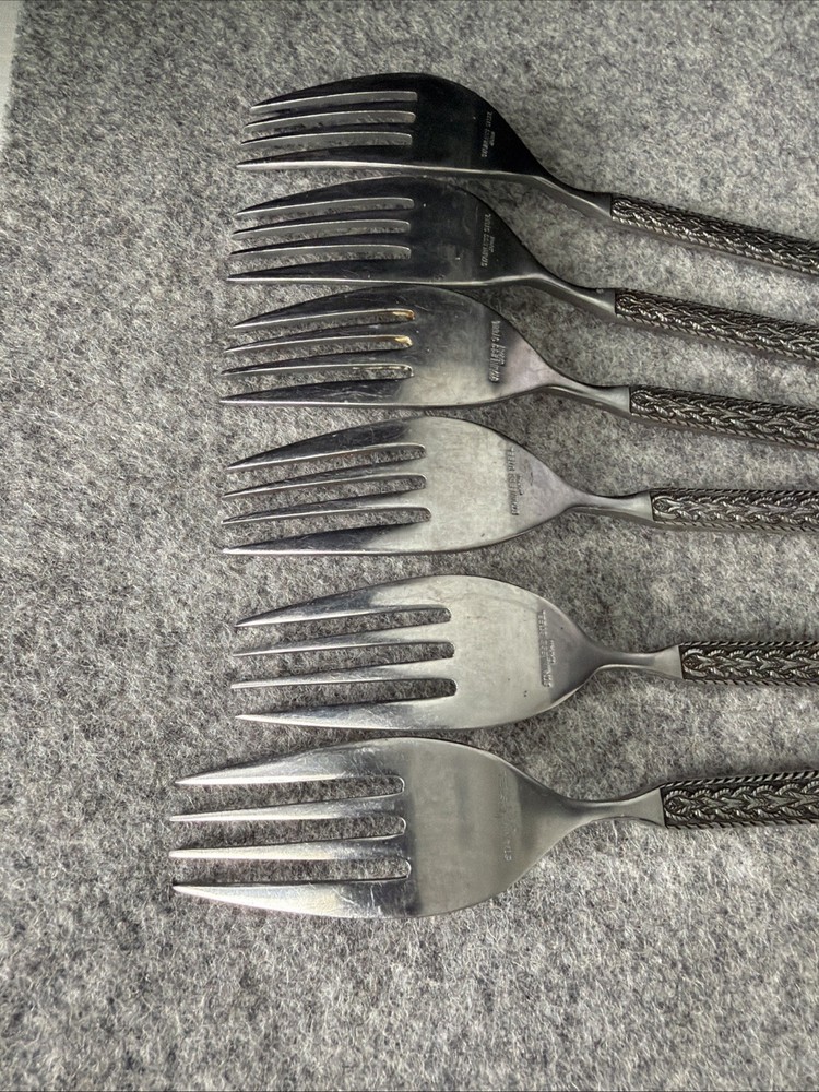 6 MCM JAPAN STAINLESS STEEL FLATWARE BRAIDED ROPE PATTERN Dinner Forks Flatware