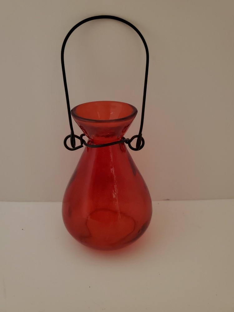 Red Glass Jug With Wire Handle 4 Inch