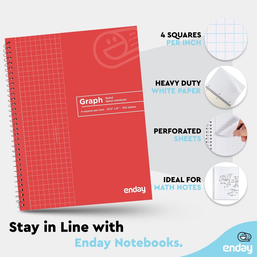 Emraw Graph Paper Notebook (4 Pack) Grid Notebook, Graph paper spiral noteboo...