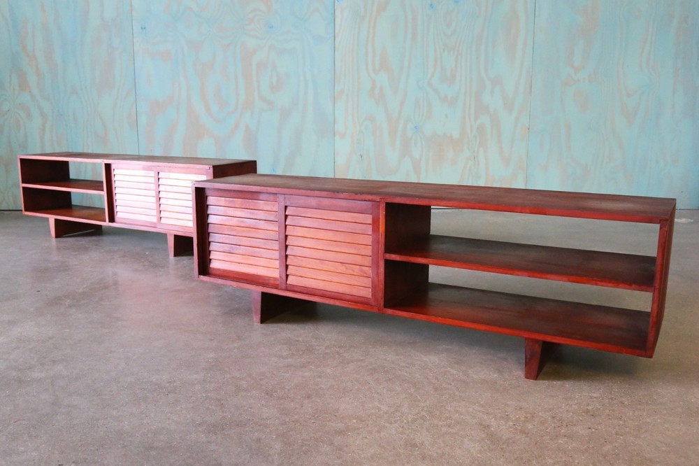 Studio made double sided Console Tables in Pine with Louvered doors -a Pair