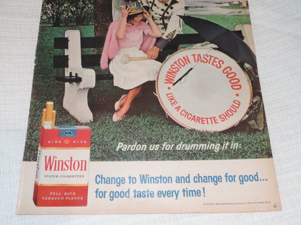 1965 WINSTON CIGARETTES Large Format Full Page COLOR Print Ad