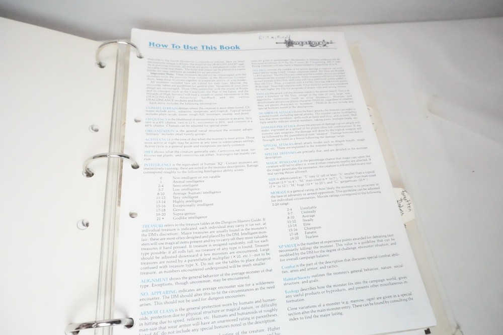Monsters Compendium Binder AD&D Vol 1 & 2