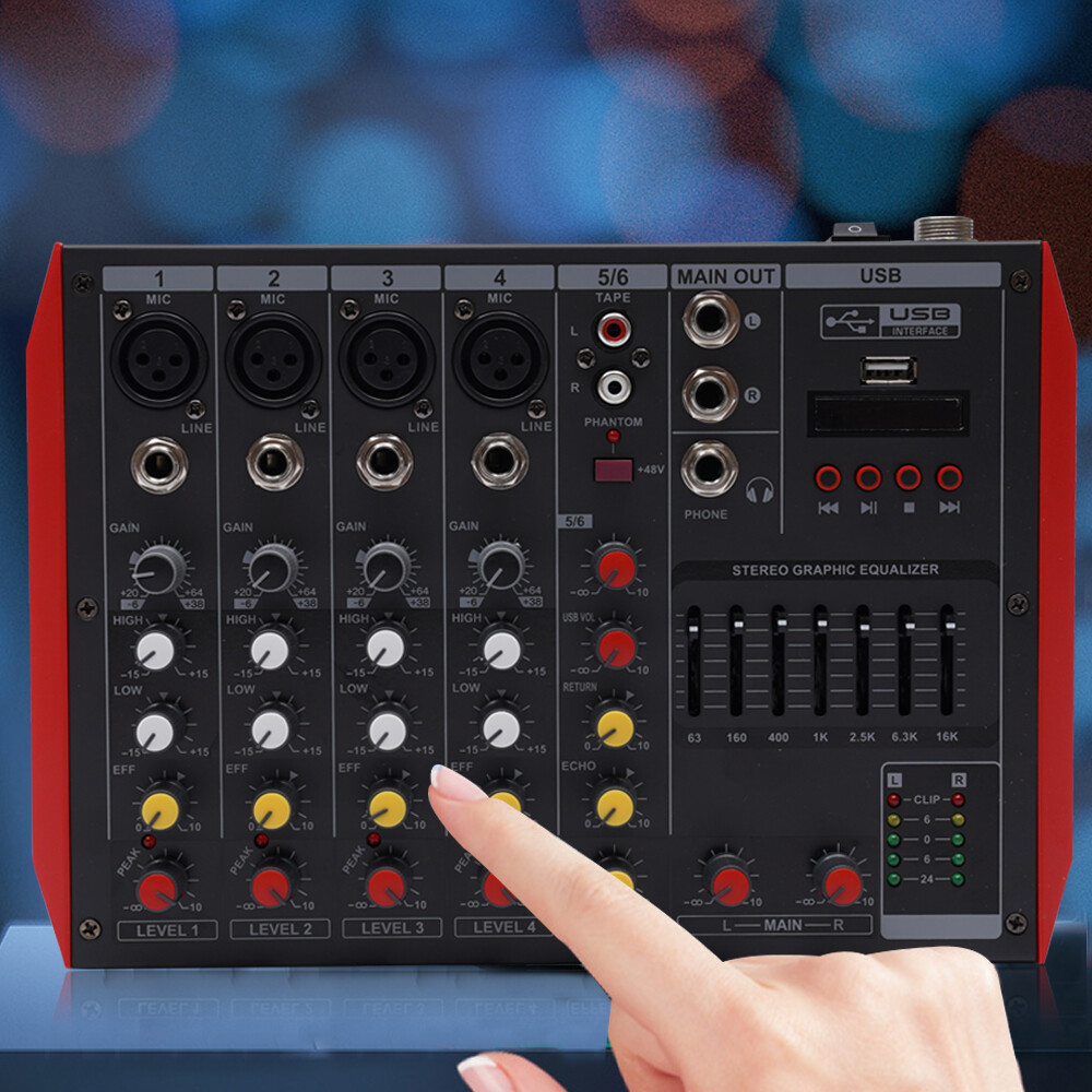 6-Channel Bluetooth Audio Mixer with Digital Effects and Phantom Power