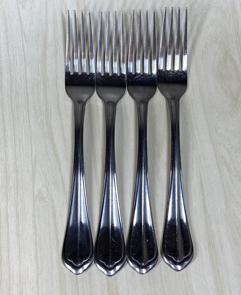 Klok Stainless Steel Fork Set 4 Pc Flatware Center Ridge, Outlined Design