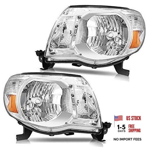 Replacement Headlight Assembly for 2005-2011 Tacoma Driver and Chrome-Amber